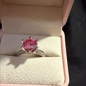 Pink Moissanite, Sterling Silver ring.  3 carat stone, size 7.